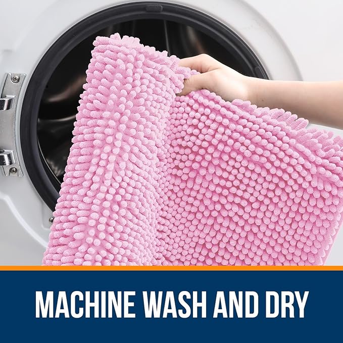 OLANLY Bathroom Runner Rugs 59x24, Extra Soft Absorbent Chenille Bath Rugs, Rubber Backing Quick Dry, Machine Washable Long Bath Mats for Bathroom Floor, Tub and Shower, Home Decor Accessories, Pink
