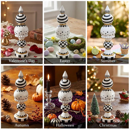 Bechivie Black and White Checkered Decor, 15 Inch Large Resin Halloween Christmas Modern Sculpture, Holiday Indoor Table Centerpiece Mantel Office Desk Shelf Season Decorations for Home