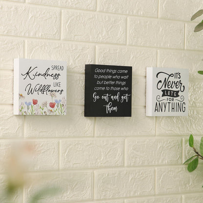 3 Pcs Inspirational Wood Box Sign Set, 5x5 Inches Motivational Quotes Wooden Blocks, Rustic Table Centerpiece Decorations