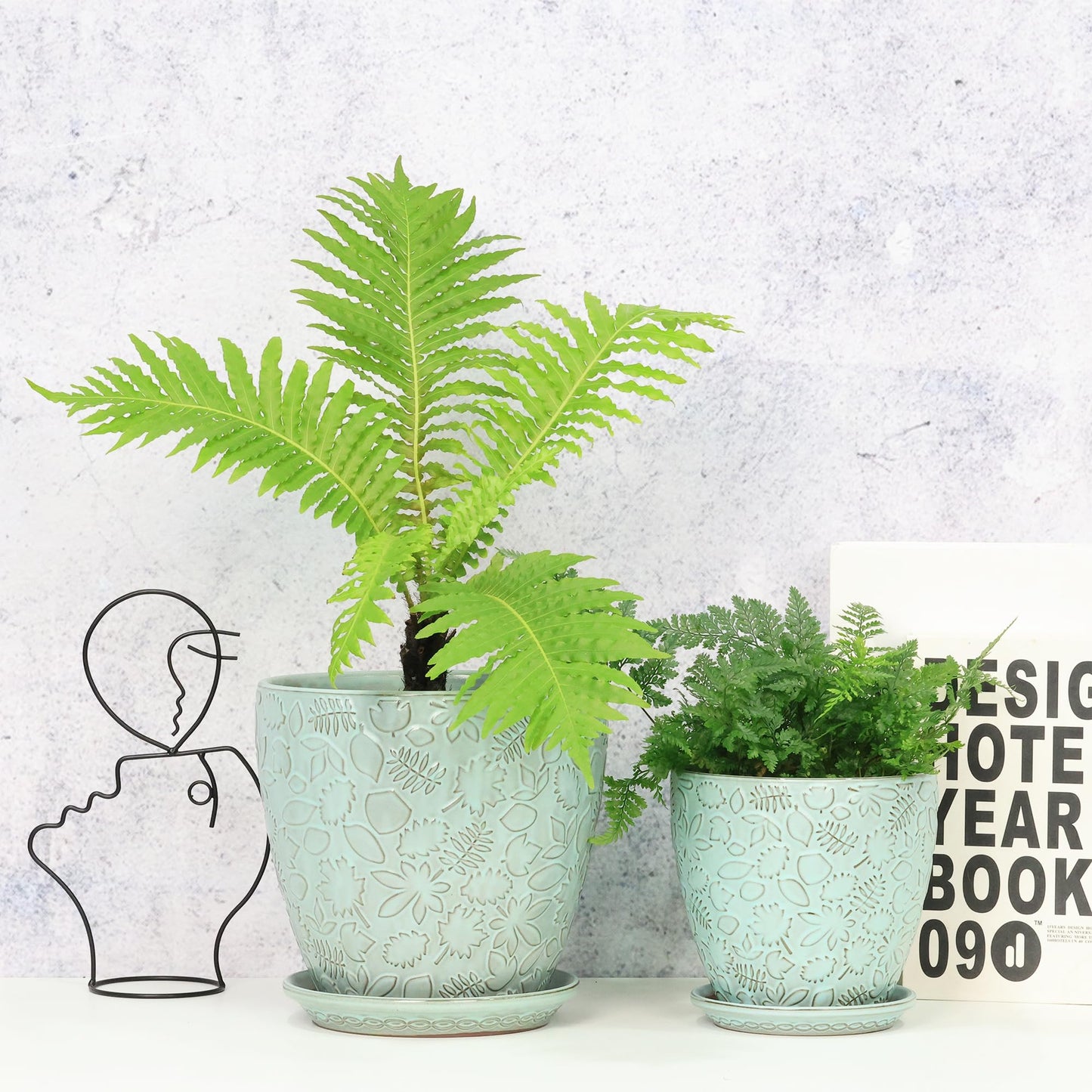Bestseler 8 Inch + 6 Inch Plant Pots for Indoor Plants, Ceramic Planter with Drainage Hole and Saucers, Garden Pots for Succulent, Orchid, and Flower, Set of 2