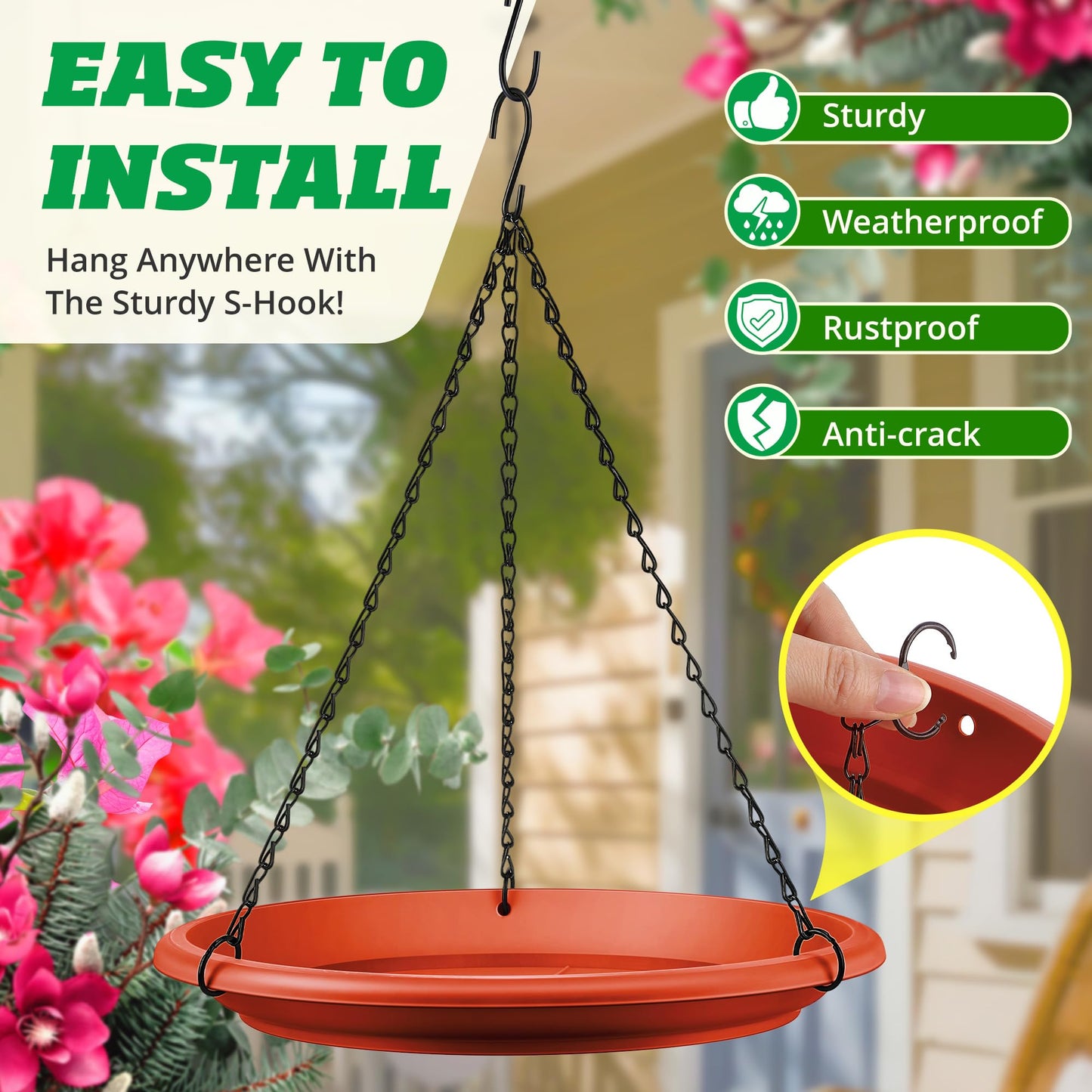 Hanging Planter for Indoor Outdoor Plants, 12" Plant Saucer with Basket Chains, Adjustable Plants Hanger Shelf Decorative Hanging Plant Flower Pot for Window Wall Ceiling Home Decor(5 Pcs,Brick Red)