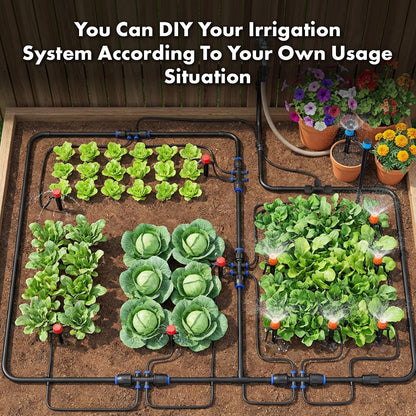 Drip Irrigation System 230FT Quick-Connect Drip Irrigation Kit with 1/4 inch 1/2 inch Irrigation Tubing Hose and Accessories for Lawn Raised Bed Greenhouse Plant Watering System