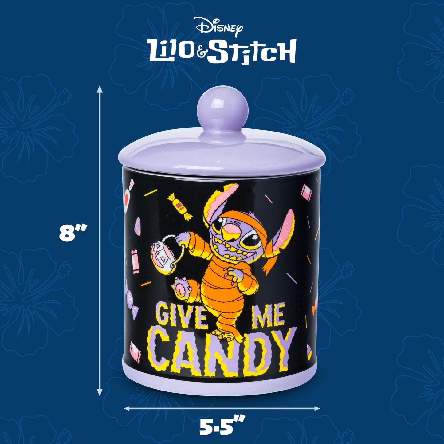 Silver Buffalo Disney Lilo and Stitch Halloween Mummy Give Me Candy Ceramic Cookie Snack Jar (Large)