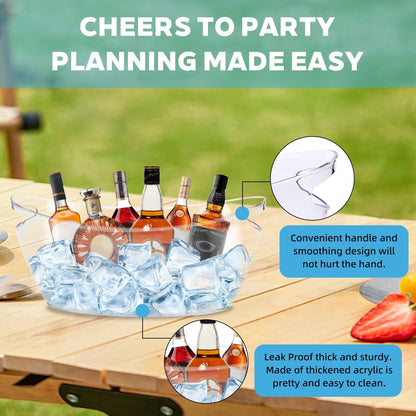 Acrylic Champagne Bucket Set of 2, Ice Bucket for Parties6.5L Large Party Ice Bucket with Ice Scoop & Bottle Opener – Clear Drink Tub for Wedding, Bar, Pool Party, Beer & Wine Chilling (White-A)