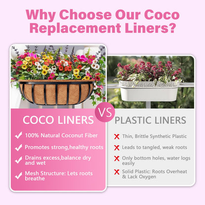 Legigo 4 Pack 24 Inch Natural Trough Coco Liner for Planters- Window Box Liners Coconut Basket Liners, Planter Box Coconut Liner for Window Flower Box Pots, Fence Trough Planter, Wall Planter Basket