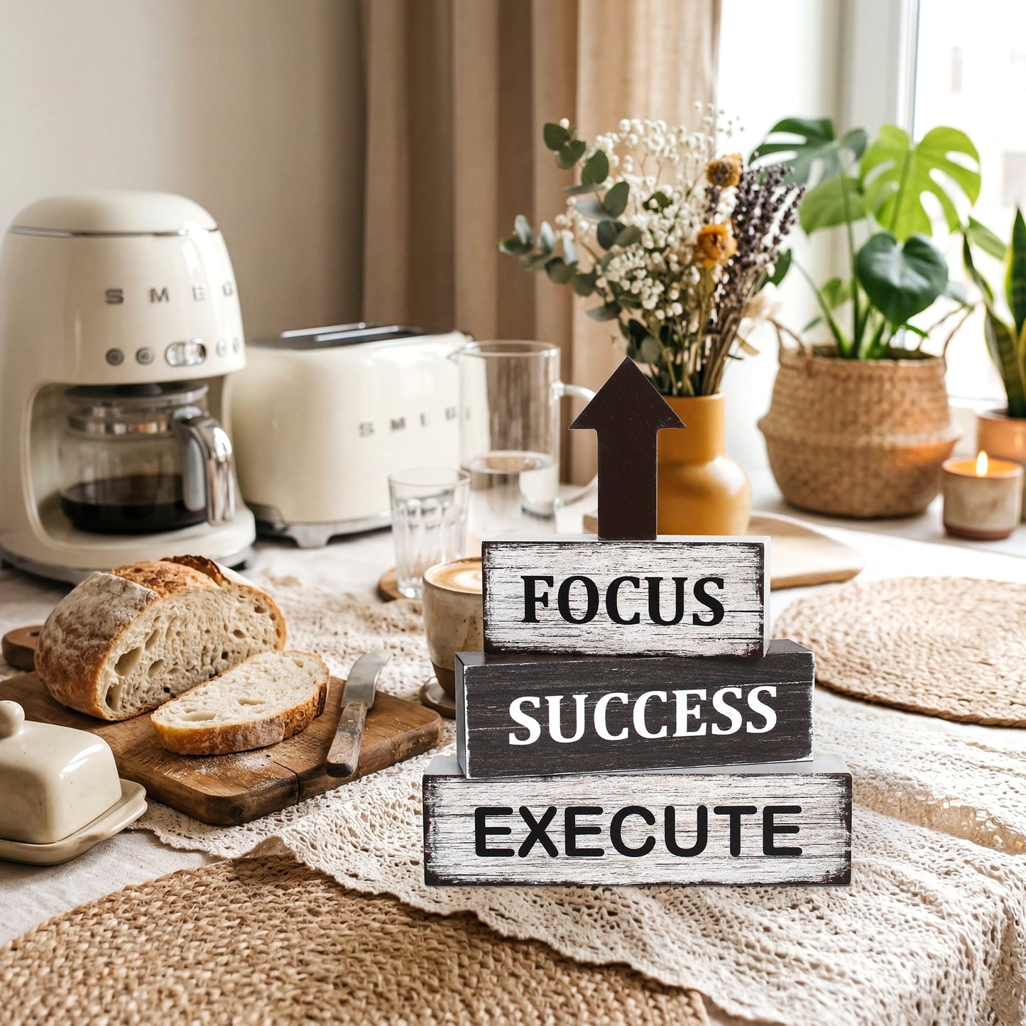 4 Pcs Inspirational Farmhouse Wooden Tiered Tray Decor, Motivational Retro Rustic Table Centerpiece Decorations Gifts for Office Home Kitchen Mantel Shelf