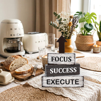4 Pcs Inspirational Farmhouse Wooden Tiered Tray Decor, Motivational Retro Rustic Table Centerpiece Decorations Gifts for Office Home Kitchen Mantel Shelf