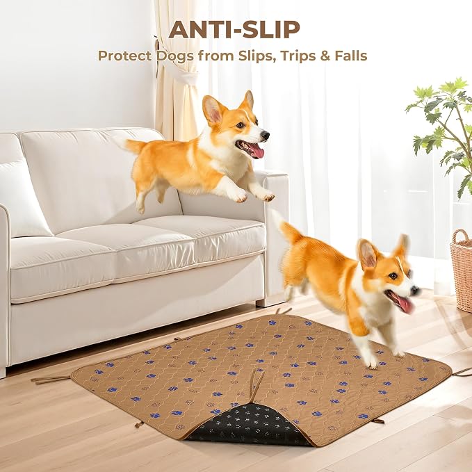 Fostanfly Washable Pee Pads for Dogs, 2 Pack 48"x48" Add 8 Lanyards, Brown | Machine Washable & Reusable, Strong Absorbency, Leak-proof & Waterproof, Non-Slip, Playpen, Add 8 Lanyards, Potty Training