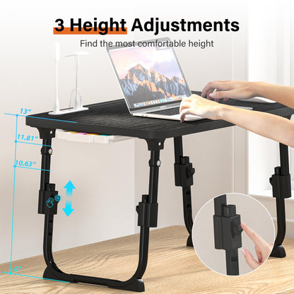 Lap Desk for Bed, Adjustable Laptop Desk with USB Charging Port, Storage Drawer & Bookshelf — Foldable Bed Desk for WFH & Students, 23.6" Desktop Fits 17" Laptop, Non-Slip, Black