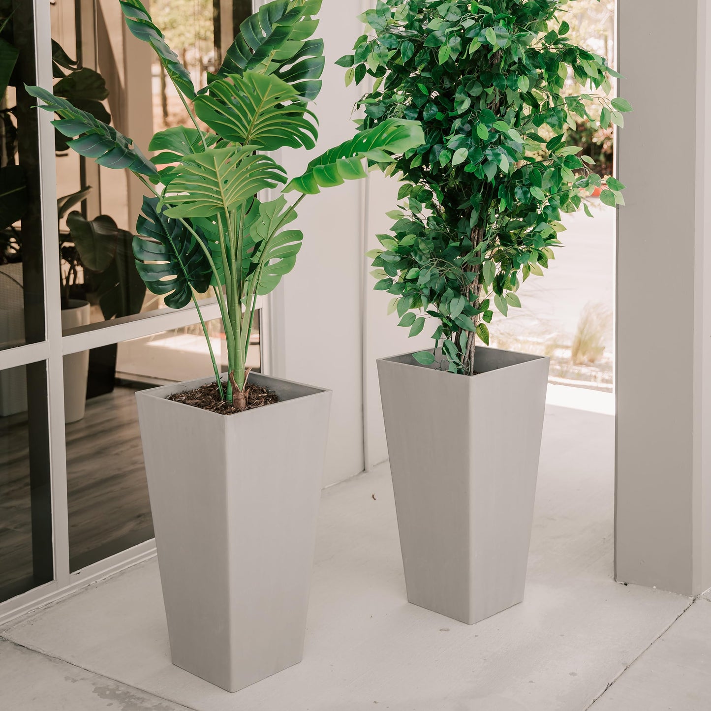 XBrand Modern 28-Inch Square Planter, Modern Tapered Perfect for Indoor & Outdoor, Patio Décor, Set of 2, Gray