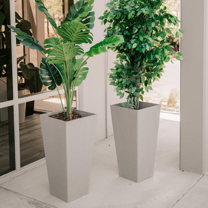 XBrand Modern 28-Inch Square Planter, Modern Tapered Perfect for Indoor & Outdoor, Patio Décor, Set of 2, Gray