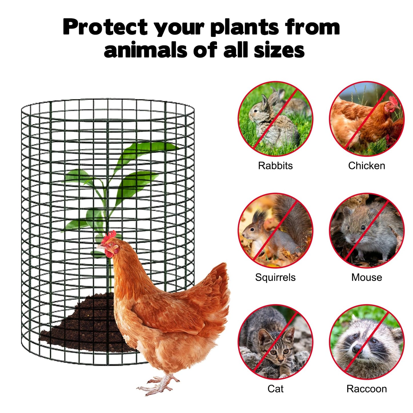YEXEXINM 10 Pack 12" H X 4" D Wire Small Plant Protector from Animals, 10 PCS Small Metal Plant Cage Chicken Wire Cloche with Ground Stakes and Nylon Tie to Keep Animals Out, Garden Protection