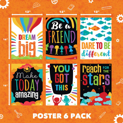 Sproutbrite 6 Educational Posters & Charts 12” x 16” Motivational Posters for Students - Bulletin Board and Wall Decor for Pre, Elementary and Middle School - Inspires Confidence and Positive Self-Belief