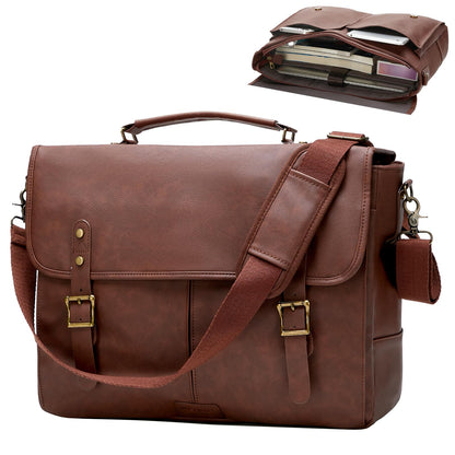 Leather Messenger Bag for Men, 15.6in Laptop Briefcase Vintage Waterproof Laptop Bag Shoulder Bags Satchel Office Bag(Dark Brown)