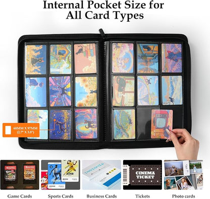 Trading Card Binder 9 Pocket - Premium Card Collection Binder for 360 Cards, Durable Side-Loading Card Album with Zipper, Perfect for TCG, MTG, and Sports Cards, Red