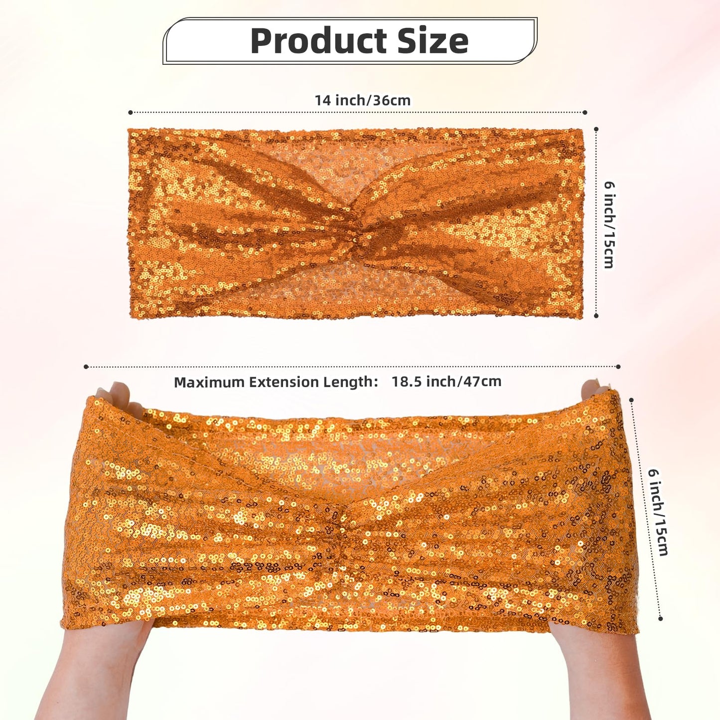 Poise3EHome Orange Sequin Chair Sashes 50 Pack,Folding Chair Cover Bands for Halloween Wedding Party Ceremony Banquet Decorations