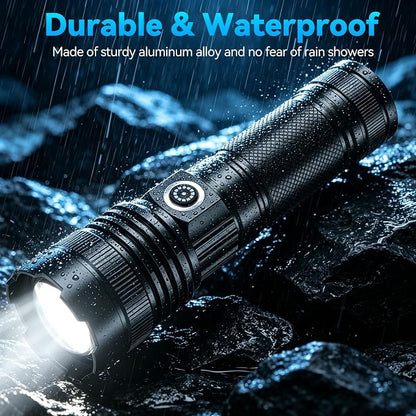 Rechargeable Flashlights High Lumens 2 Pack, Super Bright Tactical Flashlight 3 Modes with Power Display, Waterproof Zoomable LED Flash Light for Home Emergencies Camping Hiking