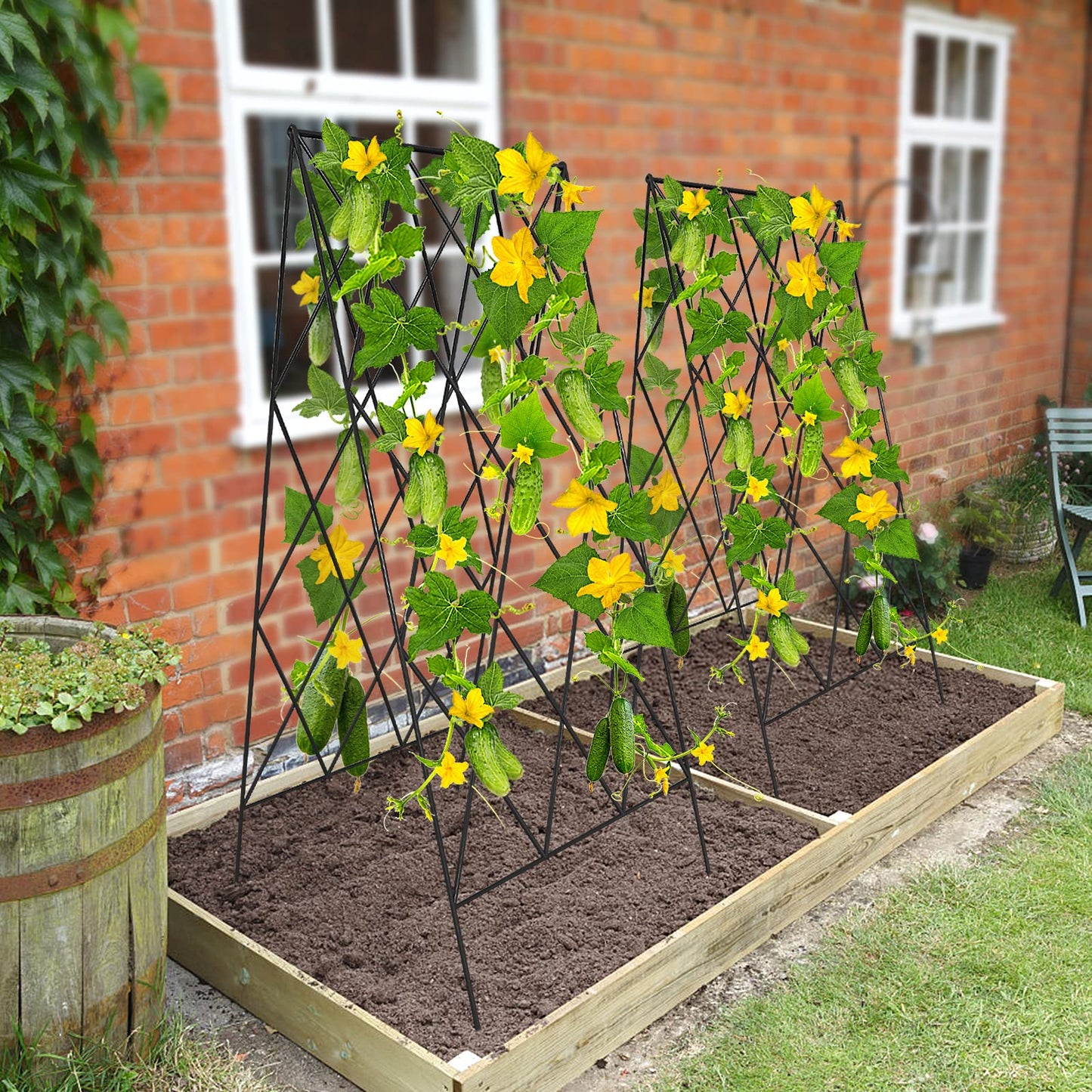 DoCred Cucumber Trellis, 2 Pack Metal Foldable A Frame Garden Trellis for Raised Bed Climbing Plants, Vegetables, Includes Plant Support Clips, Twist Ties, Plastic Ties, A Frame Trellis, Black