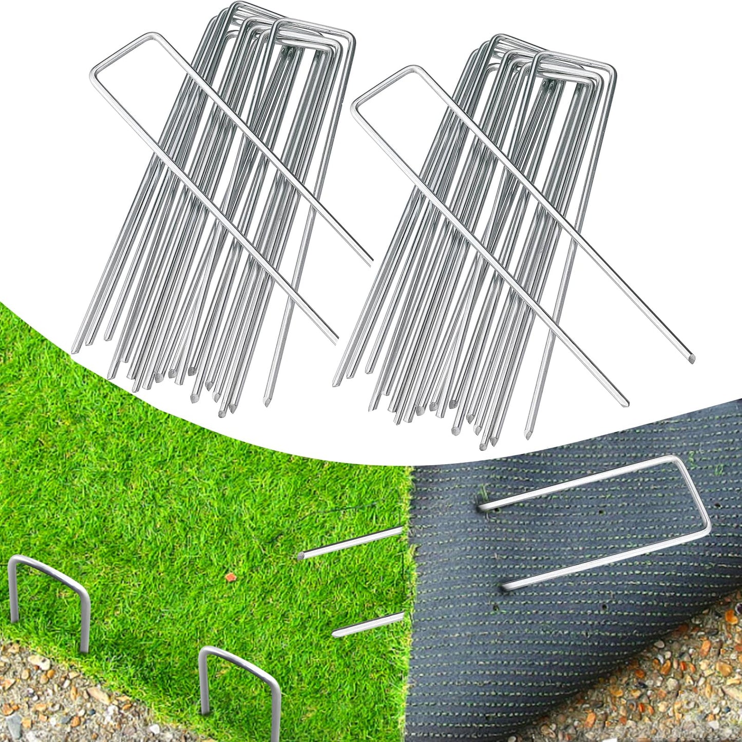 BEBEKULA 200 Pack 6 Inch Garden Stakes, Galvanized Landscape Staples for Weed Barrier Fabric, Heavy Duty Sod Pins Securing Pegs Netting Ground Sheets and Fleece, Ground Cover, Irrigation Tubing