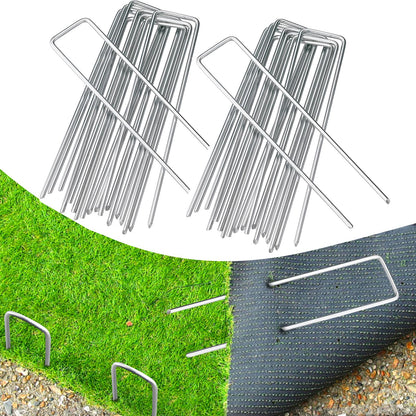 BEBEKULA 200 Pack 6 Inch Garden Stakes, Galvanized Landscape Staples for Weed Barrier Fabric, Heavy Duty Sod Pins Securing Pegs Netting Ground Sheets and Fleece, Ground Cover, Irrigation Tubing
