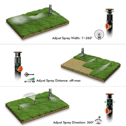 RESTMO Flexible Sprinkler System with Metal Spike Base, Above Ground DIY Irrigation Kit, Multi-Adjustable Lawn Sprinkler Set, Ideal for Plant and Flower Bed Watering, 30ft Garden Hose Included, Orange