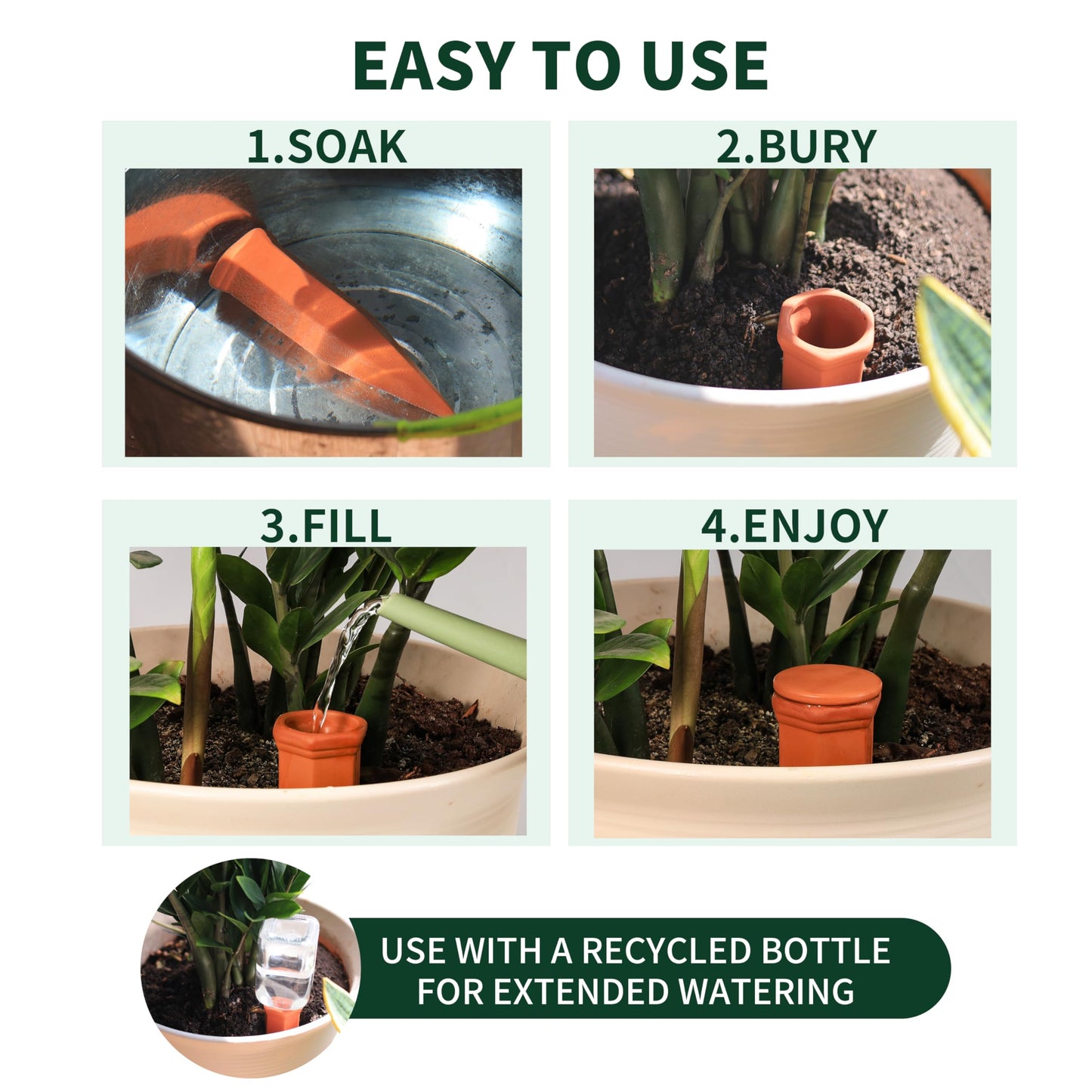 Soilagua Large Terracotta Watering Spikes with Lids, Automatic Plant Waterer Outdoor | Indoor, Vacation Friendly Clay Plant Watering Devices System, Slow Release Self Watering Planter Insert, 6 Pack