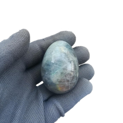 Sunshcat Natural Moonstone Egg Shaped Meditation Chakra and Home Decor Balance Crystals and Healing Stones Statue Set,35 * 50mm Easter and Thanksgiving Gift,with Wooden Bracket