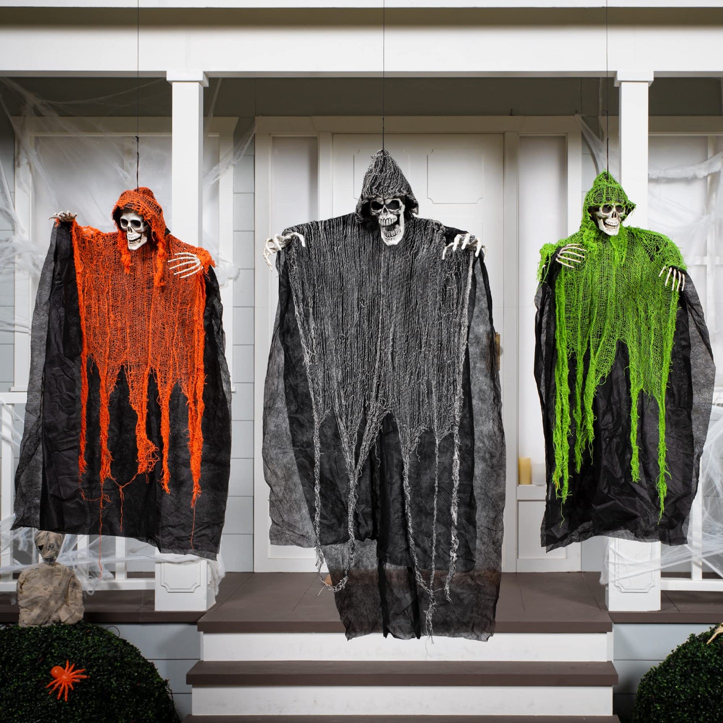 JOYIN Halloween Hanging Grim Reapers (3 Pcs), One 47” and Two 35” Grim Reapers, Halloween Skeleton Flying Ghost for Haunted House Prop Décor, Outdoor Indoor Decor