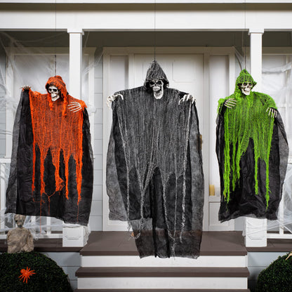 JOYIN Halloween Hanging Grim Reapers (3 Pcs), One 47” and Two 35” Grim Reapers, Halloween Skeleton Flying Ghost for Haunted House Prop Décor, Outdoor Indoor Decor