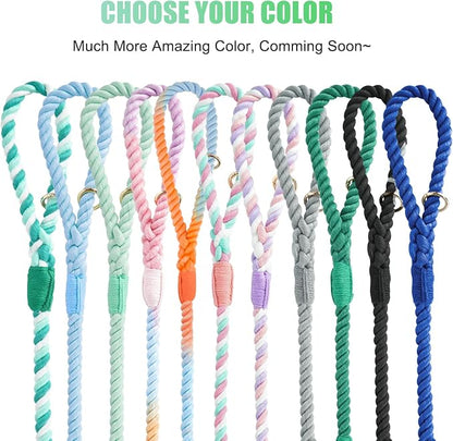 Dog Leash 6 FT Handmade Braided Cotton Rope Leashes for Small Medium and Large Dogs, New Golden Heavy Duty Metal Clasp, Light Green