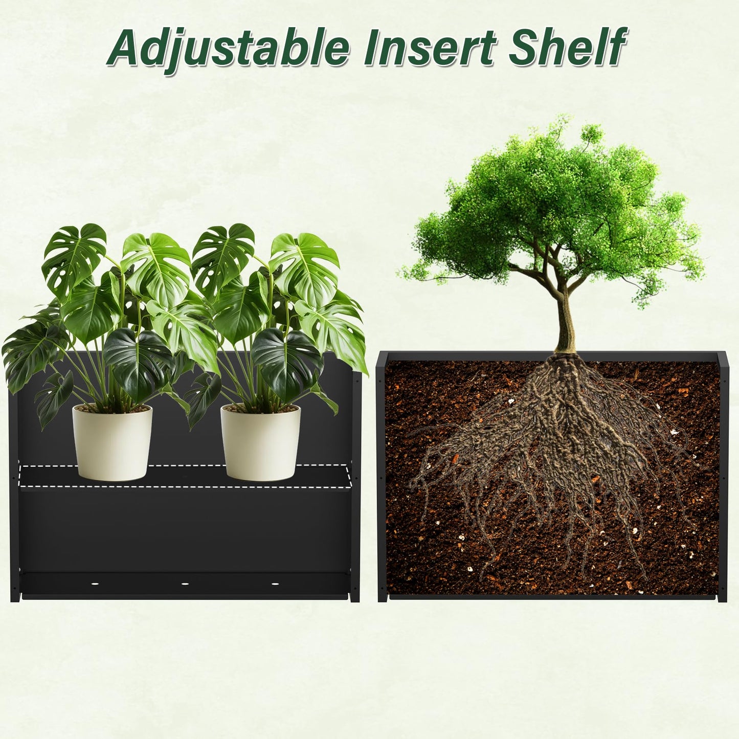 DorBuphan Metal Tall Planter 38" L x 10" W x 26" H, Long Rectangular Planter Box with Drainage Holes & Removable Shelf – Heavy Duty Steel Planter for Tall Plants, Flowers or Shrubs