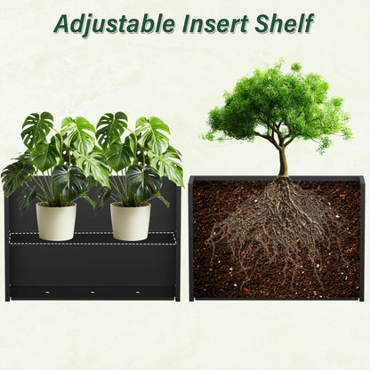 DorBuphan Metal Tall Planter 38" L x 10" W x 26" H, Long Rectangular Planter Box with Drainage Holes & Removable Shelf – Heavy Duty Steel Planter for Tall Plants, Flowers or Shrubs