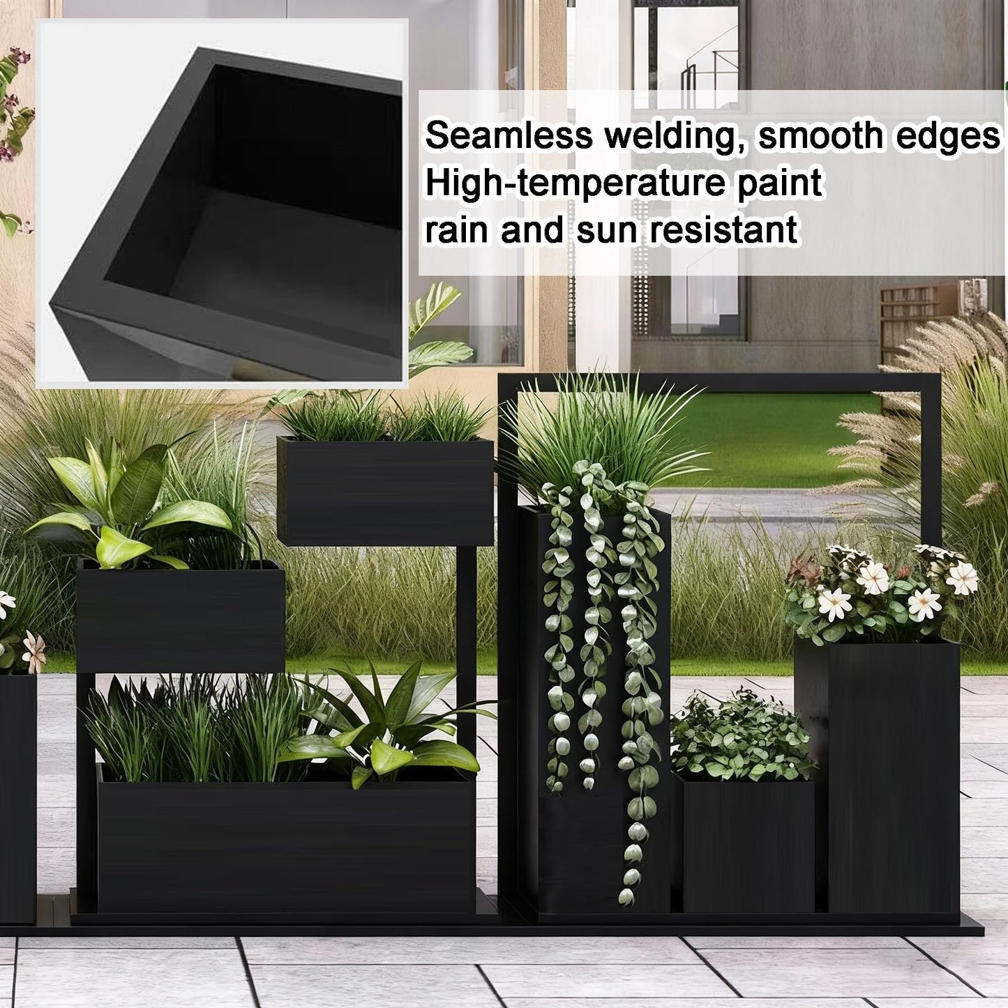 YJEUZCD Metal Large Planter Box, Outdoor Indoor Tall Long Flower Box Partition, Commercial Patio Porch Garden Partition Divider(80x80cm/31.4x31.4in)