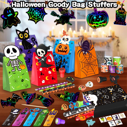 192PCS Halloween Party Favors Gift for Kids, 24 Pack Halloween Stationery Gift Set for Trick or Treat, Goody Bags Fillers Party Supplies for Classroom School Prizes with Erasers, Pencils, Rulers