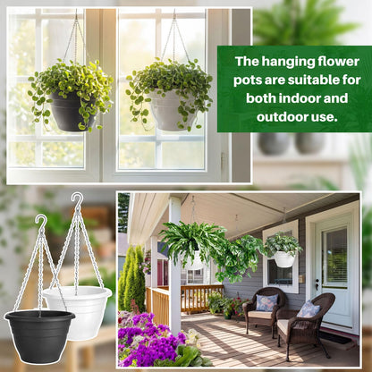 Romooa 20 Pcs 10 Inch Plastic Self Watering Hanging Planters Bulk Hanging Baskets for Plants Indoor Outdoor with Drainage Holes and Chain Plant Pot for Garden, Balcony, Porch, Patio Decor