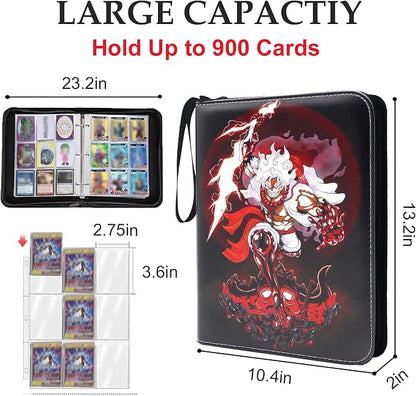 Trading Card Binder for One Piece Card Game,9 Pocket with 50 Sleeves up to 900 Cards One Piece TCG Card Binder,Waterproof Card Storage Bag with Sleeves,one piece for card Display Case