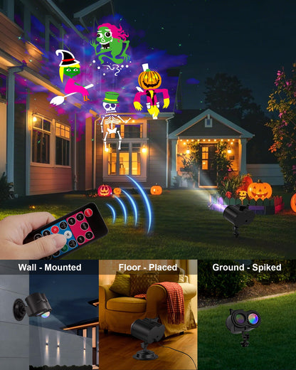 2026 Upgrade Halloween Christmas Projector Lights Outdoor, COOLWUFAN 2-in-1 Holiday Projector Lights Decorations, 30 Bright HD Effects (20 Slides) Projection Light for Xmas Party Garden Yard Decor