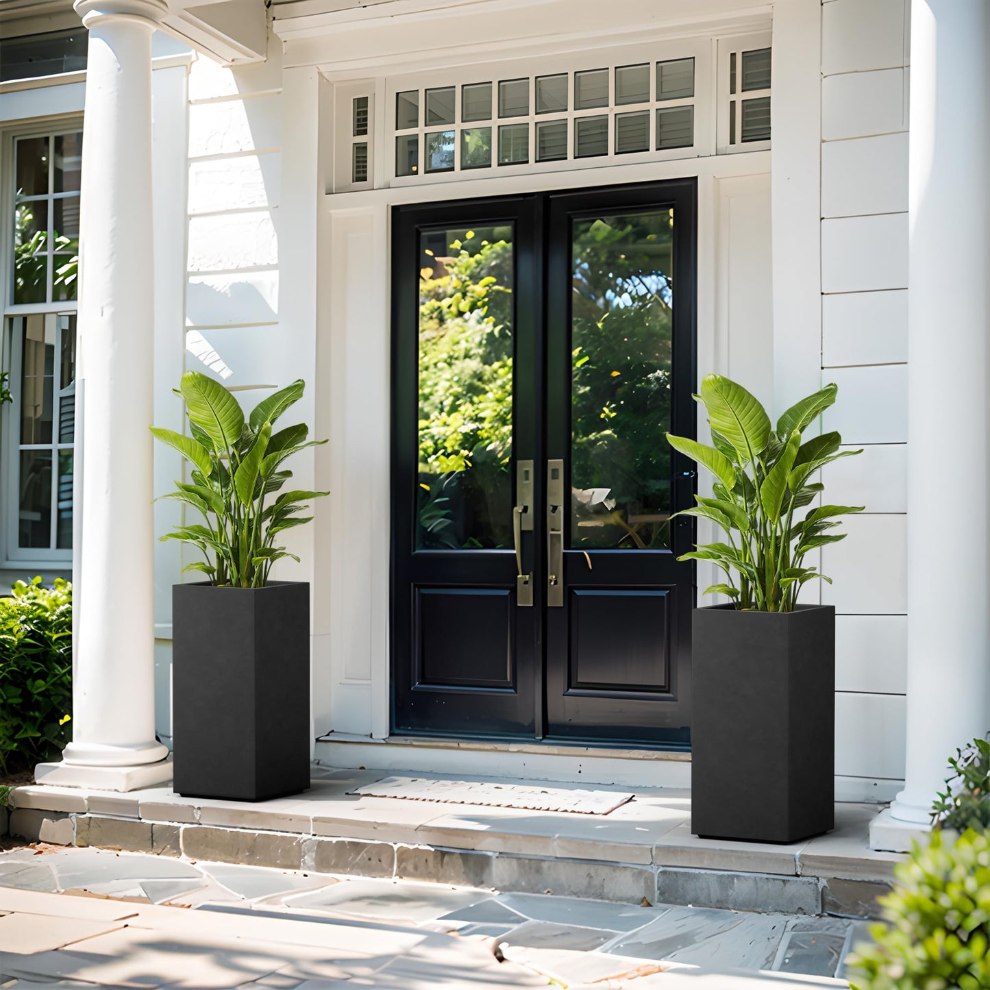 Kante 23.6" H Tall Rectangular Concrete Planter, Modern Square Diameter Plant Pot with Drainage Hole and Rubber Plug for Indoor Outdoor Home Patio Garden, Black