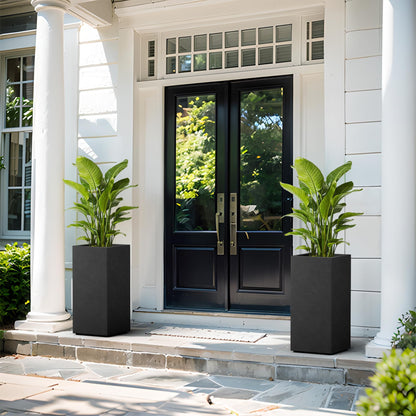 Kante 23.6" H Tall Rectangular Concrete Planter, Modern Square Diameter Plant Pot with Drainage Hole and Rubber Plug for Indoor Outdoor Home Patio Garden, Black