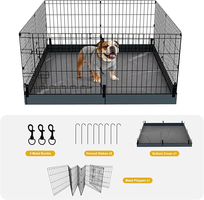 Dog Playpen, Foldable Metal Puppy Play Pen with Bottom Pad, 24x24in 8 Panels Dog Playpen with Door for Indoor Outdoor, Heavy-Duty Pet Exercise Fence for Small Medium Animals