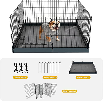 Dog Playpen, Foldable Metal Puppy Play Pen with Bottom Pad, 24x24in 8 Panels Dog Playpen with Door for Indoor Outdoor, Heavy-Duty Pet Exercise Fence for Small Medium Animals