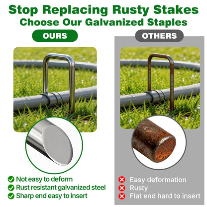 AMAGABELI 6 Inch 200 Pack Galvanized Landscape Staples 11 Gauge Anti-Rust Heavy Duty Garden Stakes Plant Cover Spikes U-Shaped Sod Pins Fence Stakes for Weed Barrier,Irrigation Tubing,Lawns,Decoration