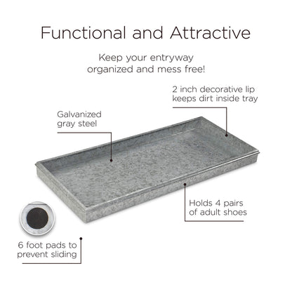 Good Directions Medium Boot Tray, Double Circles Multi-Purpose All Weather Decorative Boot Tray, Shoes, Plants, Garage, Patio Door, Pet Bowls, 30 inch Entry Indoor Shoe Tray, Galvanized Gray
