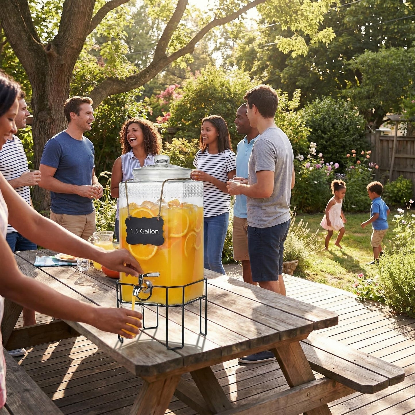 1.5 Gallon Glass Drink Dispenser, Drink Dispensers for Parties, Beverage Dispenser with Stand and Glass Lid, 100% Leakproof Spigot, Ideal for Lemonade, Juice, Iced Tea, Laundry Detergent