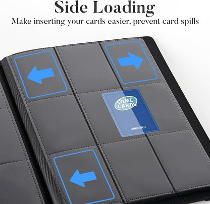 Premium 9 Pocket Card Binder for 360 Cards, Fabmaker PU Cover Trading Card Binder, Sturdy Card Collection Album, Sleek Card Holder Folders for Game Cards & Sports Cards, Orange