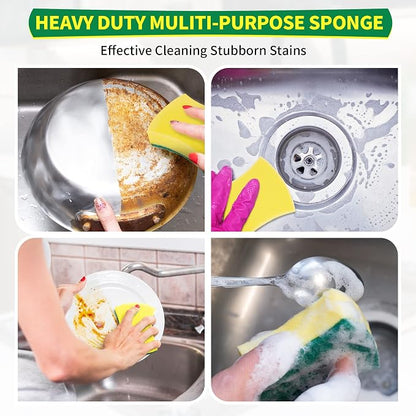 Sponges Kitchen, Heavy Duty Dish Sponge 24 Pack, Scrub Cleaning Sponge for Dishes, Non-Coated Cookware, Sink & Countertops, Multipurpose Cleaning Supplies for Home, Kitchen & Bathroom
