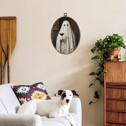 OINDADE Halloween Ghost Espresso Martini Oval Wall Art Decor, Fall Spooky Ghost Bar Wall Art Hanging Decor, Halloween Fall Cocktail Framed Canvas Artwork for Home Bar Kitchen Living Room, 8.8x11.5in