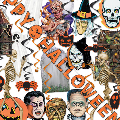 Beistle 24 Piece Halloween Decorating Kit - Complete Party Pack of Seasonal Decor for Haunted Houses and Spooky Holiday Parties