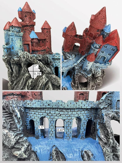 Magic Medieval Aquarium Castle Decor - 9.2 Inch Medium Fish Tank Decoration with Betta Hideouts, Cave for Fish Tank Rocks, Safe Resin Ornament for Fresh & Saltwater Tanks