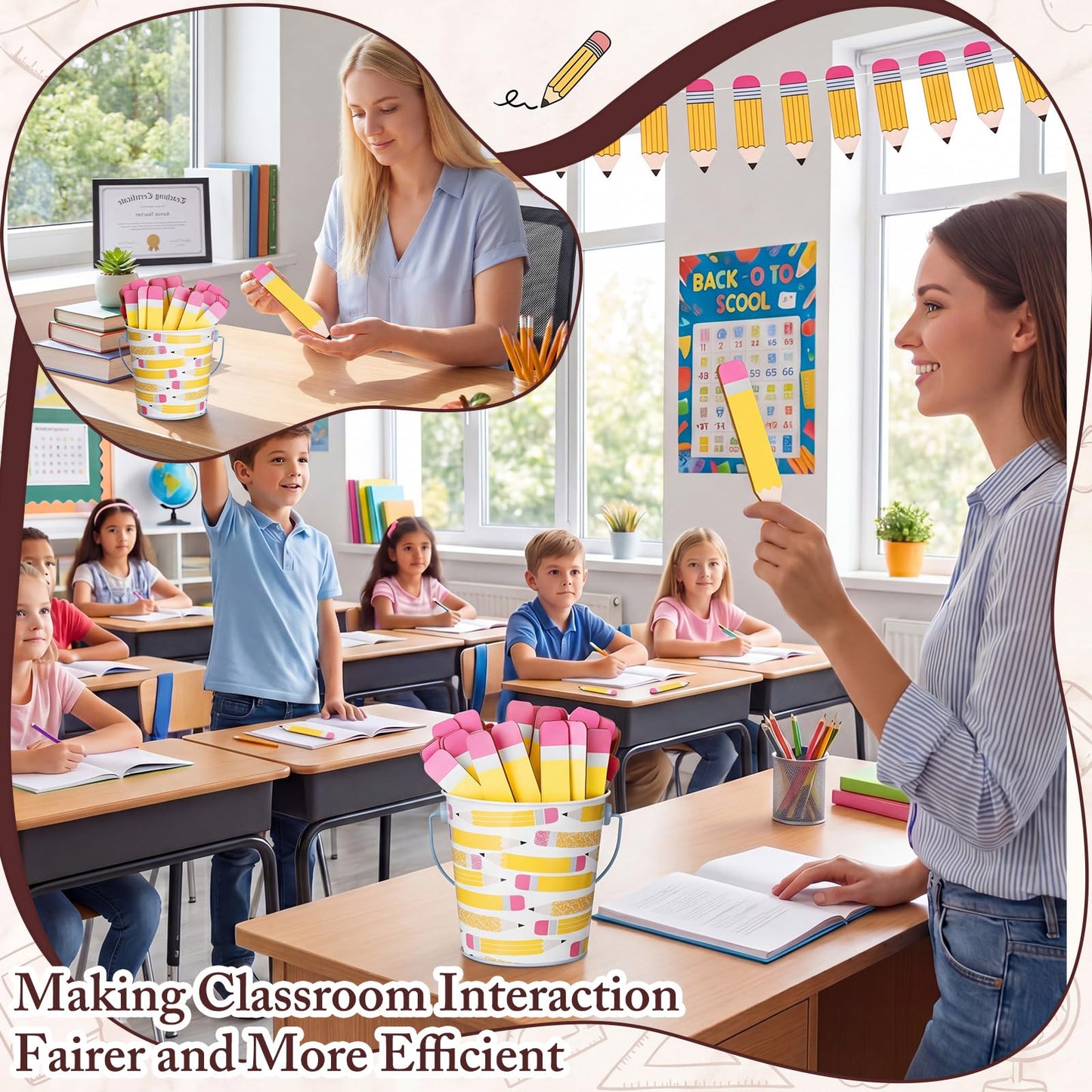 ReliThick 101 Pcs Pencil Flip Name Sticks with Metal Buckets Back to School Talking Sticks with Metal Holder Set for Classroom Management Tool Teacher Essentials Educational Activities